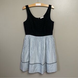 Ann Taylor Loft womens size 4 tank sundress eyelet lace top striped chambray